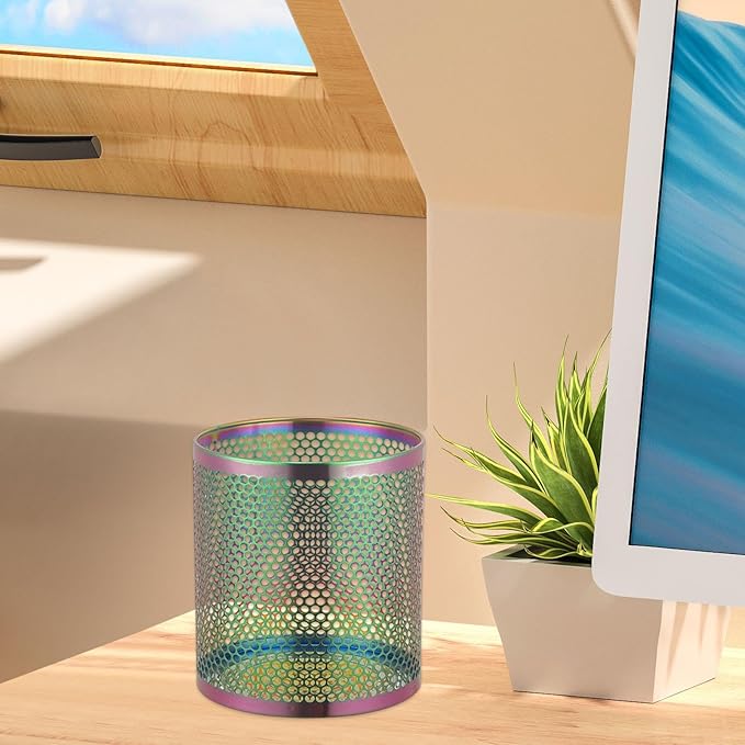 Stainless Steel Trash Can Trash Bin Large Capacity Waste Bin Sturdy Mesh Wastebasket Garbage Container for Kitchen Bedroom Multicolor