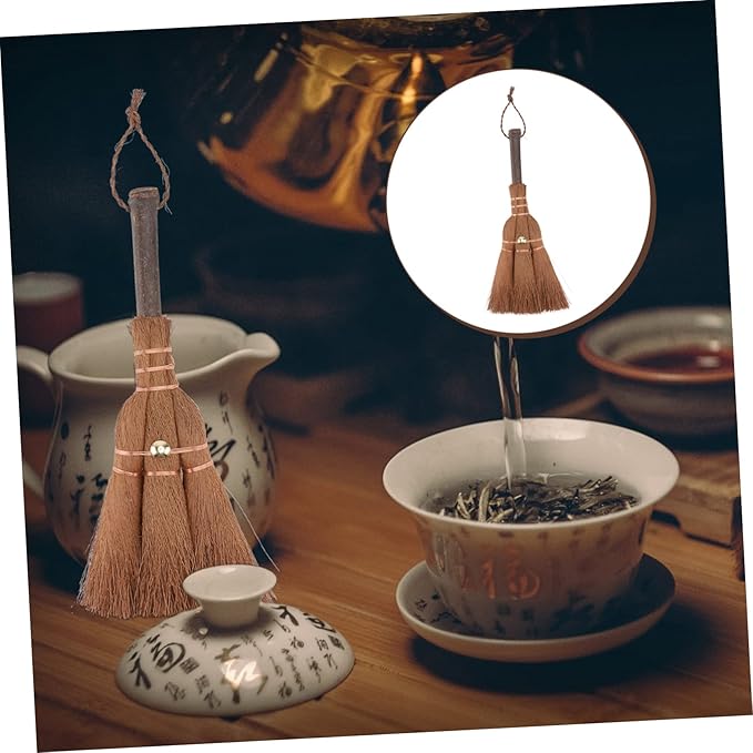 3pcs Mini Palm Broom for Tea Ceremony Natural Bristle Small Cleaning Brush Hanging Rope for Easy Storage Practical Broom for and Debris Removal