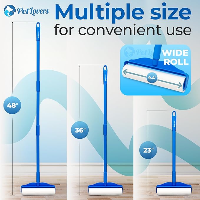 PetLovers Large Lint Roller with 3 Refills – 360 Total Sheets for Tackling Pet Hair Extra Large Floor and Carpet Roller for Homes with Pets Perfect for Floors Furniture and Loving Pet Owners