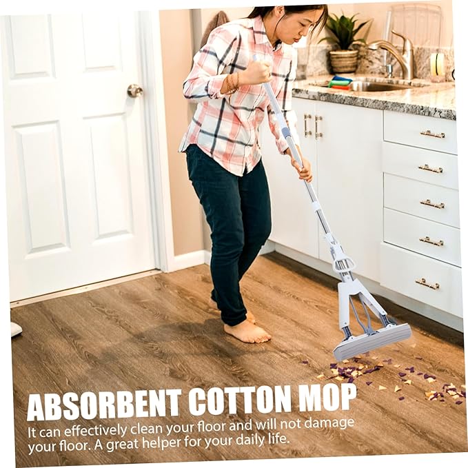 Folding Mop Reusable for Floor Cleaning Squeeze Sponge Mop Scrub for Hardwood Floors Dry Wet Dual Use
