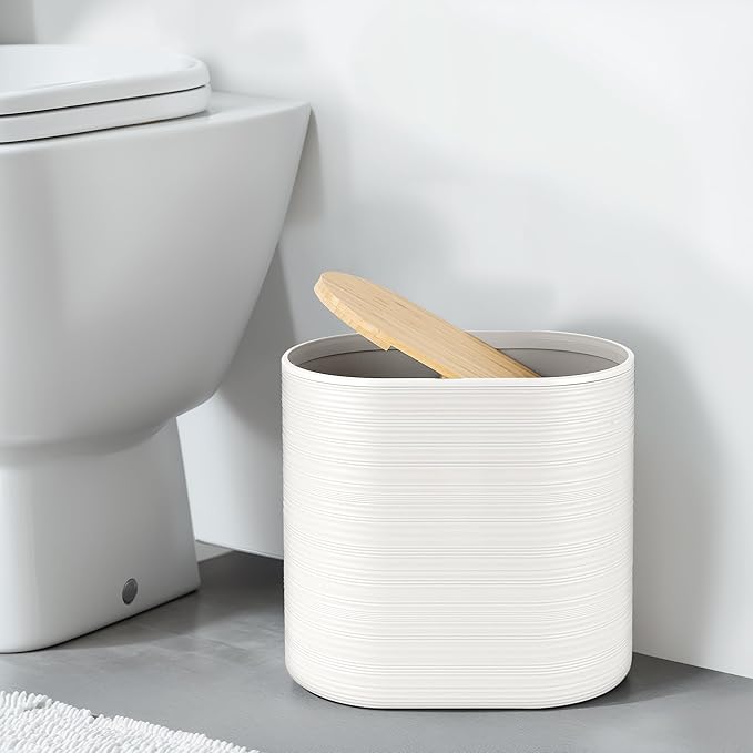 IMAVO Bathroom Accessory Set-11Pcs White Bathroom Accessories Set with Trash CanSoap DispenserSoap DishToothbrush HolderToothbrush CupToilet Brush HolderQtip Holder Dispenser with Labels