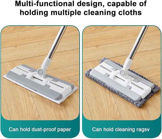 Genérico Mop Clip Cleaning Tool with Automatic Cloth Change – 112 cm Touchless Wet and Dry Mop – for Home Kitchen Bathroom Floor Wood Tiles Removal