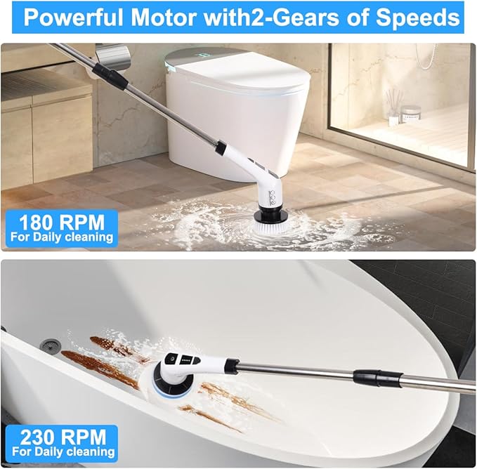 Electric Spin ScrubberCordless Spin Scrubber for Cleaning with 8 Replaceable Brush HeadsShower Scrubber with Adjustable Detachable Handle for BathroomKitchen