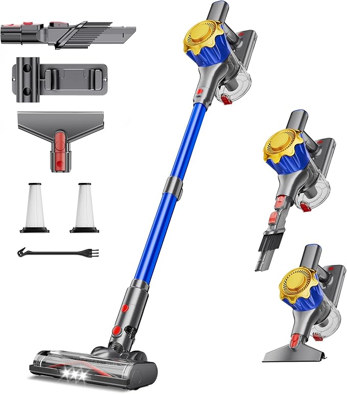 Cordless Vacuum Cleaner 580W 50Kpa Powerful Stick Vacuum Up to 70Mins Rechargeable Battery Vacuum Cleaners for Home Anti-Tangled Lightweight Handheld for Hardwood Floor Carpets Pet Hair