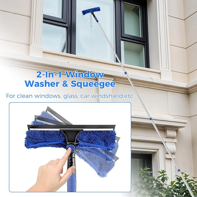26ft High Reach Duster Kit Aluminum 5-20ft Fan &amp Window Cleaner Set Versatile Dusting Set with 5 Replaceable Heads for Cleaning Fans Windows and Hard-to-Reach Areas Outdoors Without Ladder