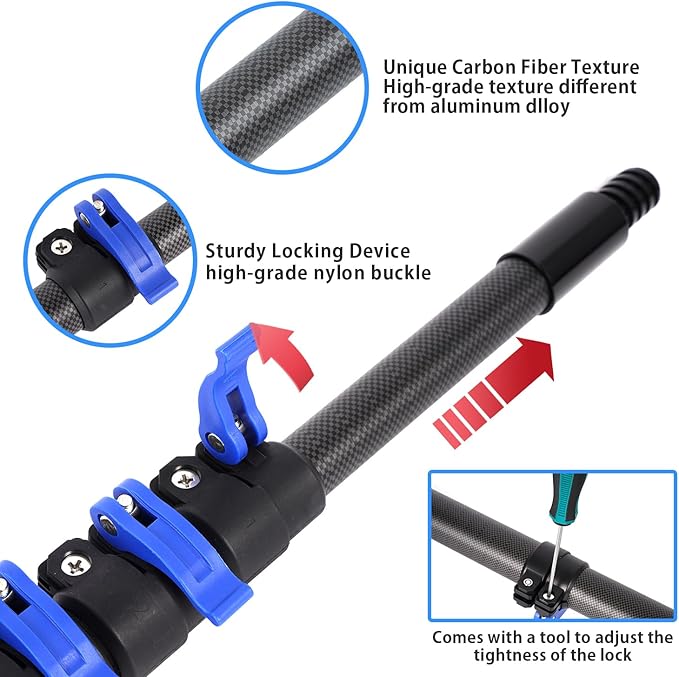 36 Foot High Ceiling Duster Kits with 4.7-30 FT Carbon Fiber Extension Pole Feather Duster Cobweb Duster Ceiling Fan Duster Window Squeegee &amp Cleaner with Pole 30 Ft