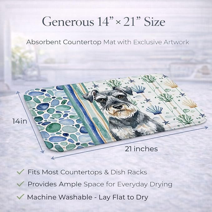 Caroline's Treasures Schnauzer Coastal Sea Glass Dish Drying Mat Absorbent Dish Drying Mat Pad for Kitchen Counter Dish Drainer Mat for Countertop 14 x 21 Multicolor