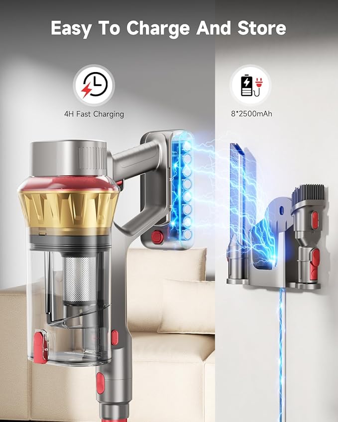 650W Cordless Vacuum Cleaner with 55KPa Flagship Suction 75-Min Extended Runtime 2.5L Dual-Cup Capacity Anti-Tangle Brush &amp Self-Standing Design HEPA Filtration for Furniture Carpet Pet Hair
