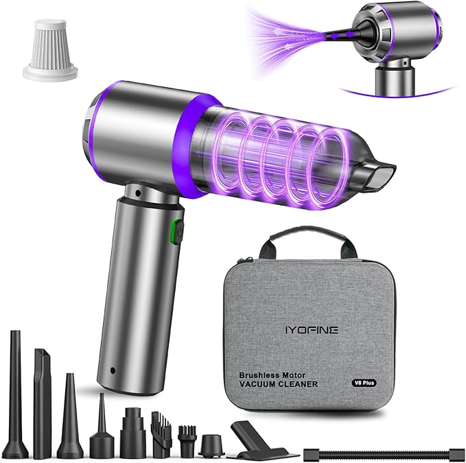 Vacuum/Air Duster 80000RPM Super Power Mini Car Vacuum Cleaner 4-in-1 air Blower Gun Air Duster &amp Air Blower &amp Pump Hand Electric air Duster Handheld dust Blower Blower Cordless (Purple)