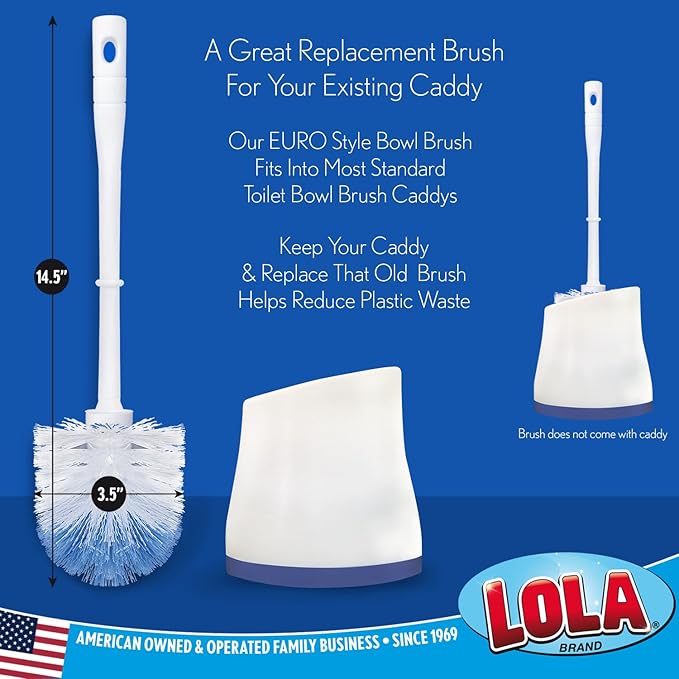 LOLA Classic Toilet Brush 6 Pack Durable Fiber Stiff Bristles Compact Size Non-Scratch Long-Lasting