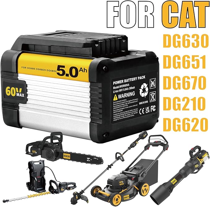 5Ah 60V Li-ion Replacement Battery for Worx for CAT for Caterpillar DG6B5 DG6B25 DG6B50 DG651 DG670 DG210 DG620 DG630