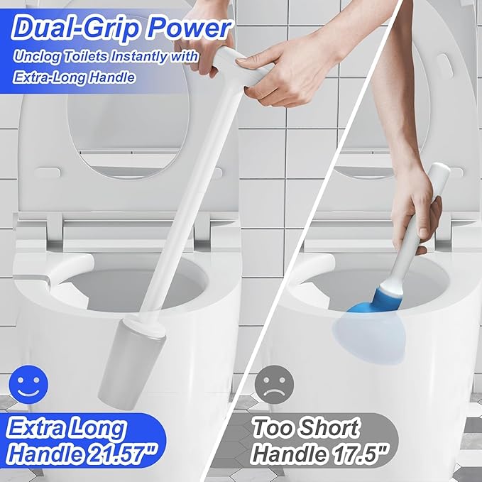 3 in 1 Toilet Brush and Plunger SetExtended Handle PlungerHeavy Duty Toilet Bowl Brush and Holder Hidden Toilet Plunger and Brush SetBathroom Cleaning Supplies (Pure White)
