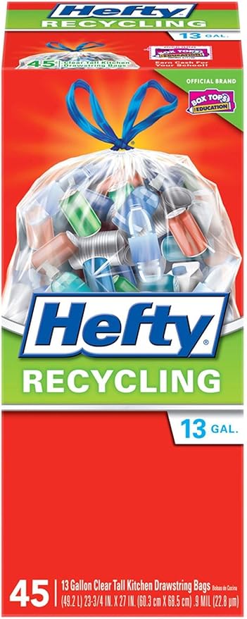 Hefty Recycling Trash Bags (Clear Tall Kitchen Drawstring 13 Gallon 45 Count)