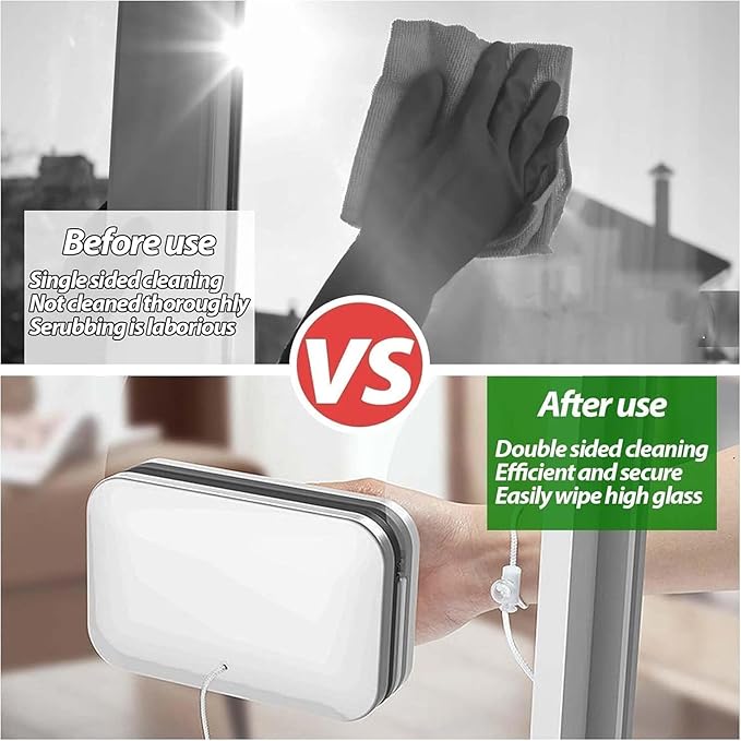 2026 Upgraded Magnetic Windshield Cleaner Tool Windshield Magnetic Car Window Cleaner Double-Sided Window Cleaner for Car &amp High-Rise Single/Double Layer Glass with 6 Cleaning Pads (15-26mm-A)