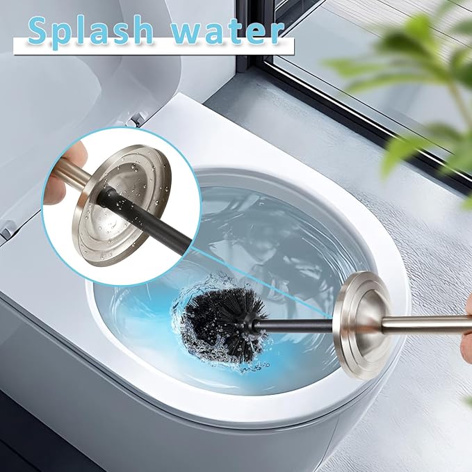 Brushed Nickel Toilet Brush and Holder Set304 Stainless Steel Toilet Bowl Brush and Holder for BathroomSilver Heavy Duty Toilet BrushDurable Scrubbing BristlesSplash ResistantLong Handle
