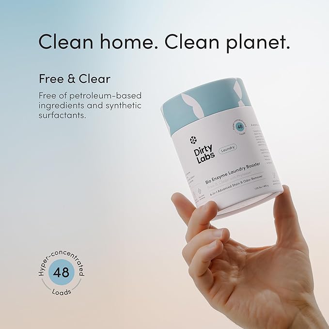 Dirty Labs | Scent Free | Bio Enzyme Laundry Booster | 48 Loads (1 lb) | Hyper Concentrated | High Efficiency &amp Standard Machine Washer | Nontoxic Biodegradable | Stain &amp Odor Removal Enzyme
