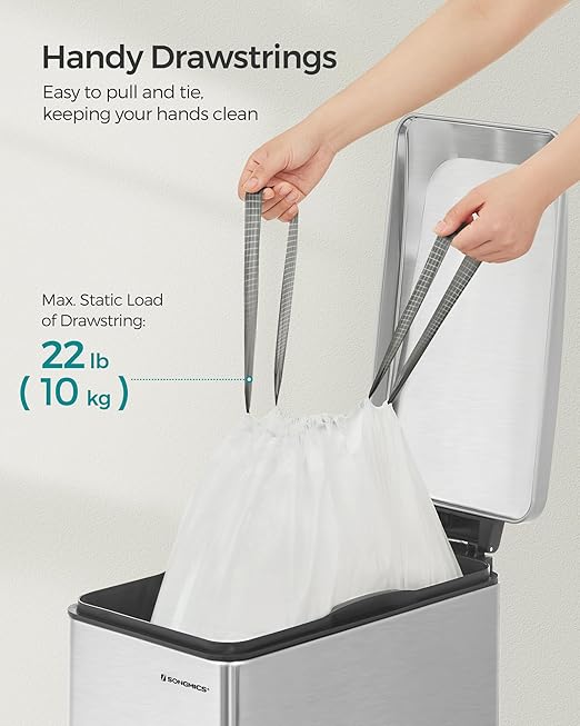 SONGMICS Trash Bags for 12-14.5 Gallon (45-55L) Trash Cans80 Count Drawstring Kitchen Garbage Bags Pre-Separated Liner Code 055A01 2 RollsWhite UKRB055A02