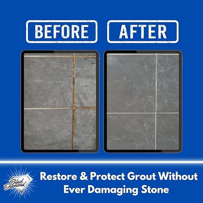 Black Diamond Stoneworks Marble &amp Tile Cleaner Gallon + Ultimate Grout Cleaner with Brush Quart (2-Pack) – Safe for Natural Stone Deep Grout and Tile Cleaning to Restores Shine