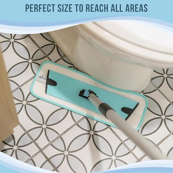 Don Aslett's 12 Mop with 2 Reusable Microfiber Pads (Aqua) Bathroom or Kitchen | 360° Rotating Head | Machine Washable | Extending Pole