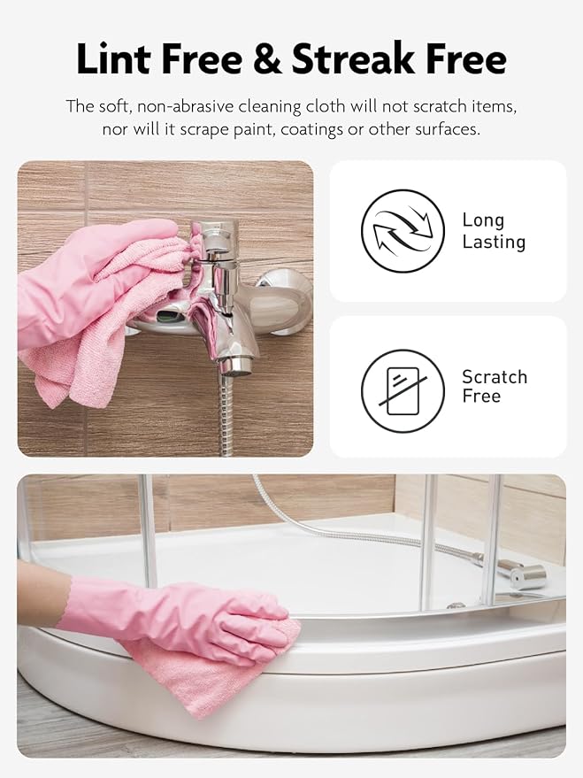 Fantasticlean Microfiber Cleaning Cloth Roll -40 Pack Tear Away Microfiber Towels 12 x 12 Reusable Washable Lint Free Ultra Absorbent Dishcloth for Car Pet Kitchen Cleaning Supplies (Pink)