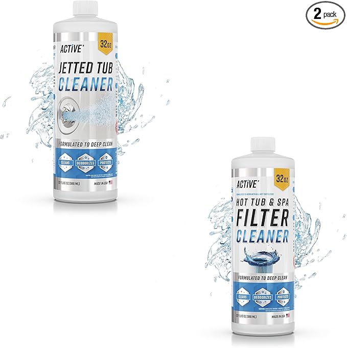 ACTIVE Jetted Bath Tub Cleaning Solution and Hot Tub Filter Cleaner - Includes 32oz of Whirlpool Tub Cleaner and Spa Filter Cleaning Liquid