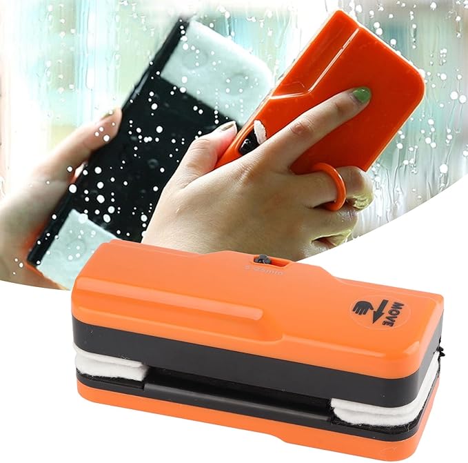 Magnetic Window Cleaner Double - Sided Glass Wiper Adjustable for 5-25mm Glass Thickness Orange - Streak - Free Cleaning Scratch - Free Soft Material Ideal for Home and Off (Orange)