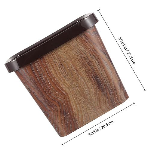 Luxshiny Vintage Wood Grain Bathroom Garbage Container 10l Rectangular Plastic Trash Can with Removable Press Ring for Kitchen Living Room and Toilet Wastebasket