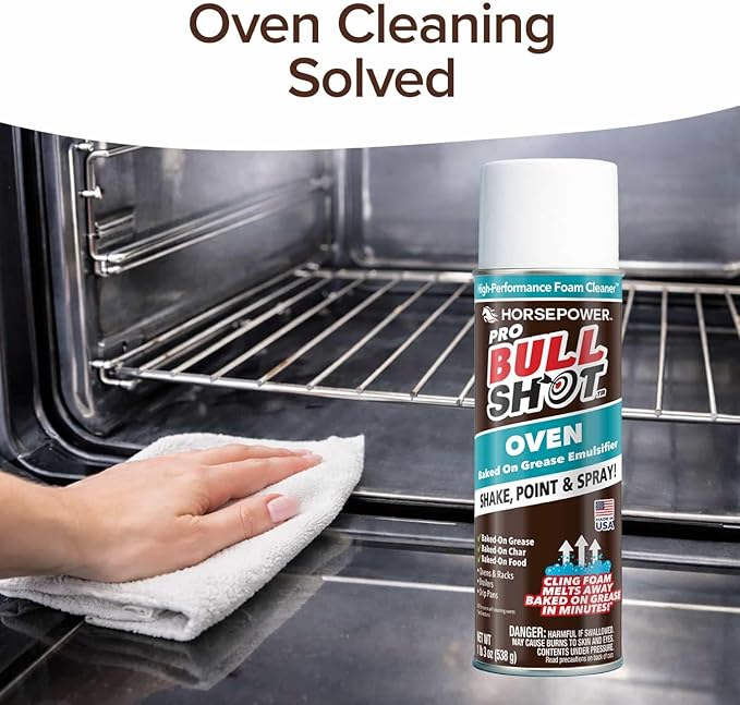 Bull Shot Oven Pro AS SEEN ON TV Cling Foam Melts Away Baked-On Grease Char &amp Food In Minutes Professional Strength Shake Point &amp Spray Made in the USA Ovens Racks Drip Pans &amp Br