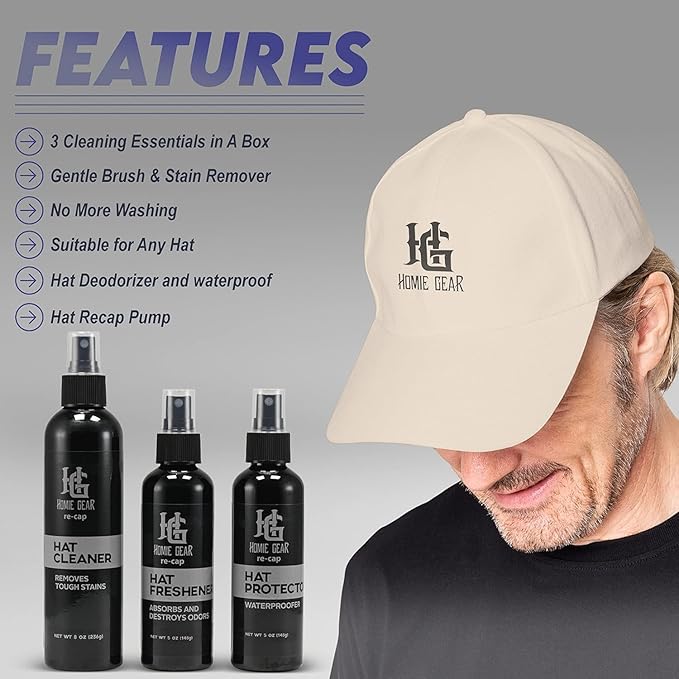 Cap Shaper Spray 8 Fl Oz with Re Cap Cleaning Kit | Hat Care for Baseball Cap for Cleaning Refreshment &amp Protection your Cap | Repel Stains from Caps &amp Hats