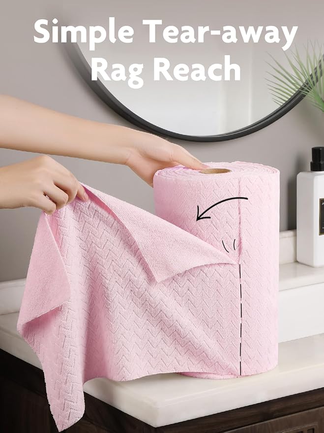 Fantasticlean Microfiber Cleaning Cloth Roll 16 x 12- 50 Sheets Reusable Tear Away Microfiber Towels Ultra Absorbent Dish Rags for Car Home or Office (Pink Ripple)