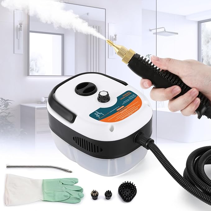 2500W Handheld Steam Cleaner Pressurized Steam Cleaning Machine with 3 Brush Heads 20s Heat Up 1L Tank Multipurpose Mini Portable Steamer for Tile Grout Furniture Kitchen Car Home