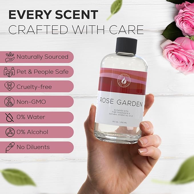Aroma Country Rose Garden Diffuser Oil - Luxury Essential Oils for Diffuser Refill &amp Air Freshener Room Spray - Long-Lasting &amp Natural Home Fragrance Scented Oil for Diffusers (8.5 Fl. oz)