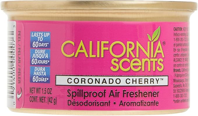 Can Air Freshener and Odor Neutralizer by California Scents Set of 12 Spillproof Cans for Home and Car Coronado Cherry Fresh and Bold 1.5 Oz Each