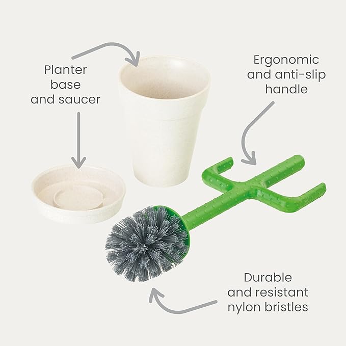 Vigar Cactus Toilet Brush Set Toilet Brush and Holder Set with Cactus-Shaped Handle Planter Base and Saucer for Bathroom Home Cleaning Essentials