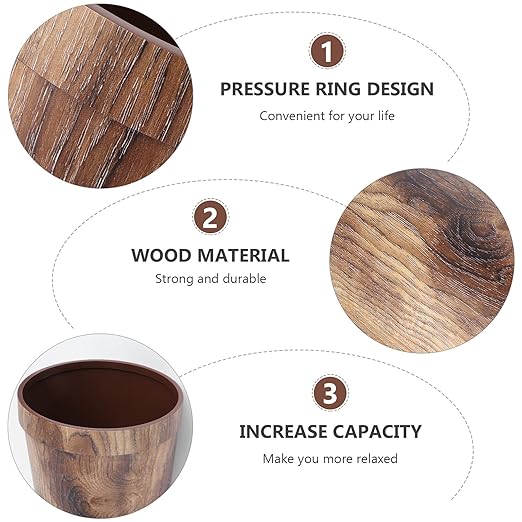 Vintage Wood Grain Trash Can Round Large Wastebasket for Home Office Bedroom Rustic Texture Container for Residential Kitchen Use