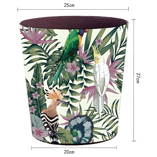 Lingxuinfo Scakbyer Retro Style Small Trash Can Wastebasket Decorative Trash Can Waste Paper Basket Waste Container Bin for Bathroom Bedroom Office and More 10L Capacity (Parrot Green Leaf)