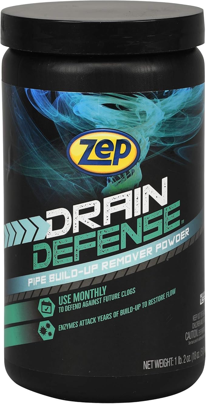 Zep Advanced Tub and Shower Drain Opener Gel - 32 Ounce - U49210 - Formulated for Hair &amp Drain Defense Enzymatic Drain Cleaner Powder - 18 Ounces - ZDC16 - Safe for Pipes and Septic Systems