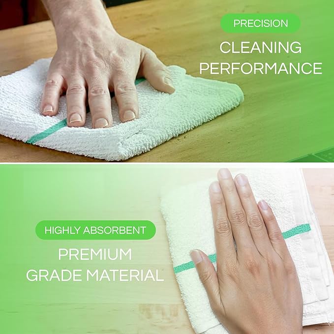 Towels N More 24 Pack 16x19 Bar Mop Towels High Absorbent Cotton Reusable Kitchen Towels - Quick Drying Towels for Chef Cook Home Restaurant Bar Glass Cleaning Towels (24 Green Stripe)