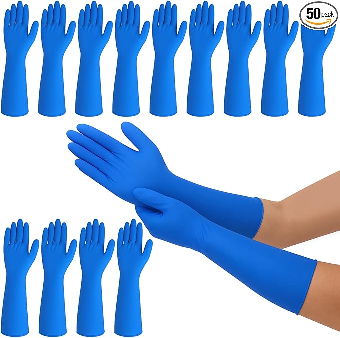 50 Counts 16 Long Disposable Nitrile Gloves Latex Free Dishwashing Gloves Waterproof for Household Clean Gardening(Blue)