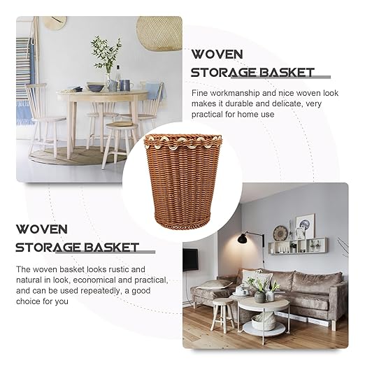 Cabilock Woven Trash Can for Home Multi-Functional Decorative Storage Basket for Desktop Use Rustic Round Design Lightweight and Portable for Organizing Sundries and Waste