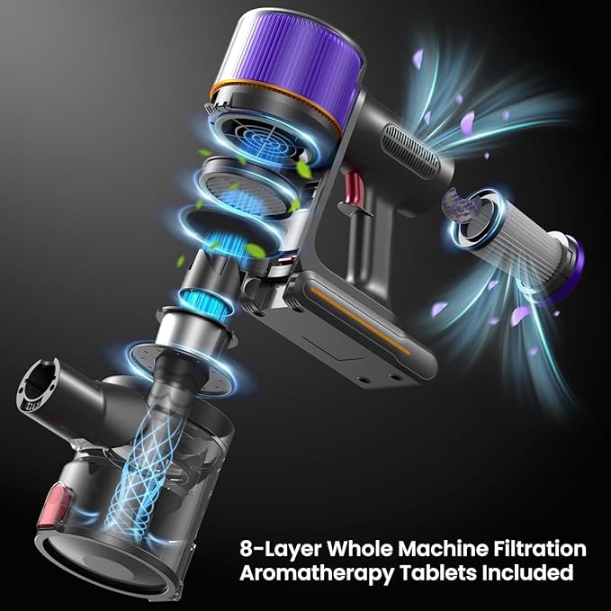 Cordless Vacuum Cleaner 650 W/55000 Pa/70 Mins Vacuum Cleaners for Homewith Touchscreen and Anti-Tangle Brush Vacuum Cleaner 1.5 L Dust Container 9-in-1 for Hard Floors Carpets and Pet Hair