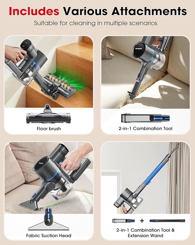 Cordless Vacuum Cleaners for Home G26 Vacuum Cleaner 45KPA Powerful Suction Up to 60 Minutes Tangle-Resistant Rechargeable Stick Vac with Wall Mount for Pet Hair Hardwood Floors