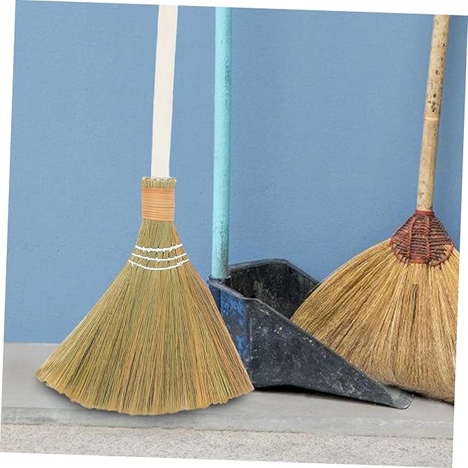 2pcs Natural Grass Material Handmade Soft Bristle Broom for Home Cleaning Sweep Straw Indoor