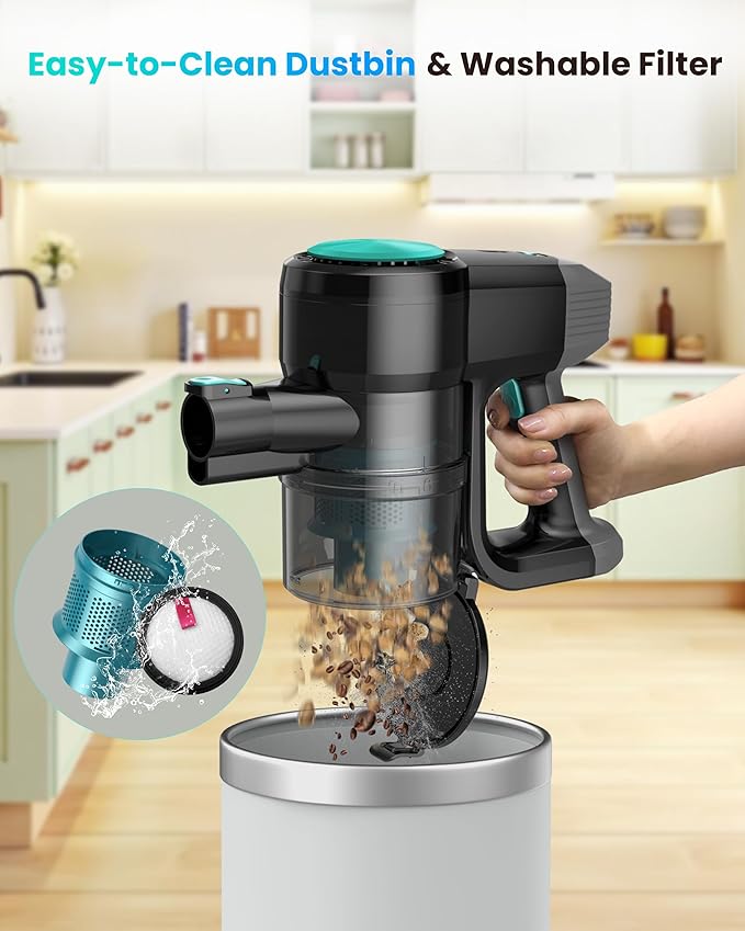 N3T Cordless Vacuum CleanerWireless Stick Vacuum with 40mins RuntimeSelf-StandingAnti-Tangle BrushRechargeable Lightweight Vacuum Cleaner for HomeHardwood FloorPet Hair Carpet-Cyan Green