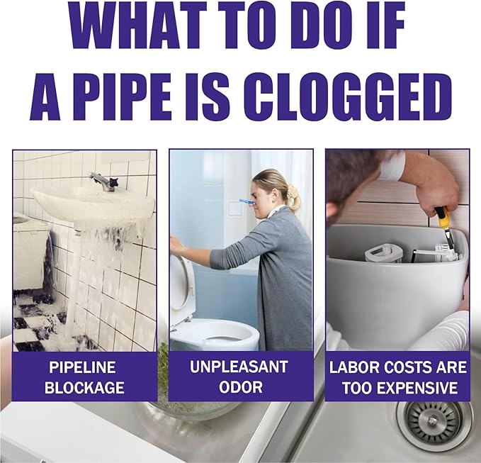 Drain Cleaner Powder - Unclog Kitchen &amp Bathroom Drains Eliminate Odors Prevent Blockages - Safe for Pipes(3PCS)