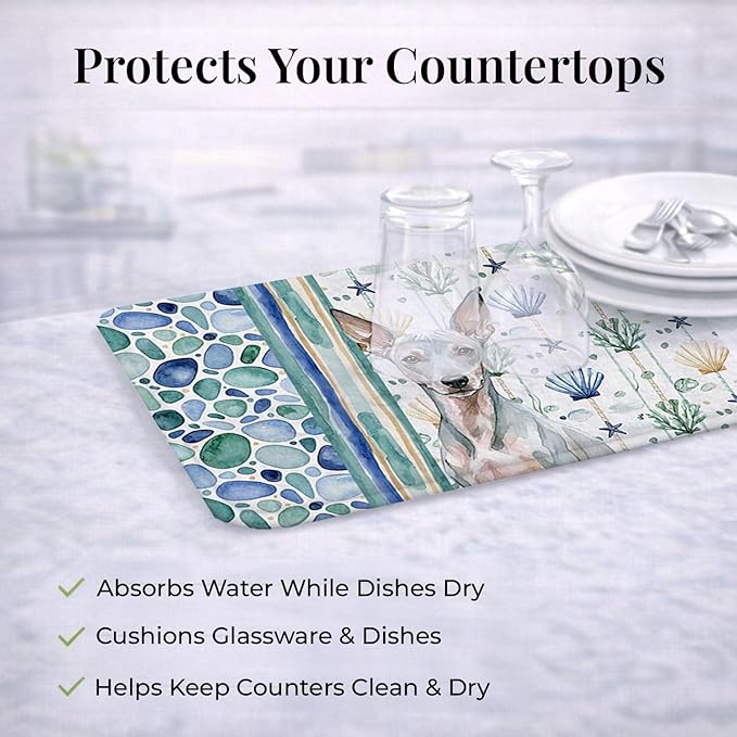 Caroline's Treasures American Hairless Terrier Coastal Sea Glass Dish Drying Mat Absorbent Dish Drying Mat Pad for Kitchen Counter Dish Drainer Mat for Countertop 14 x 21 Multicolor