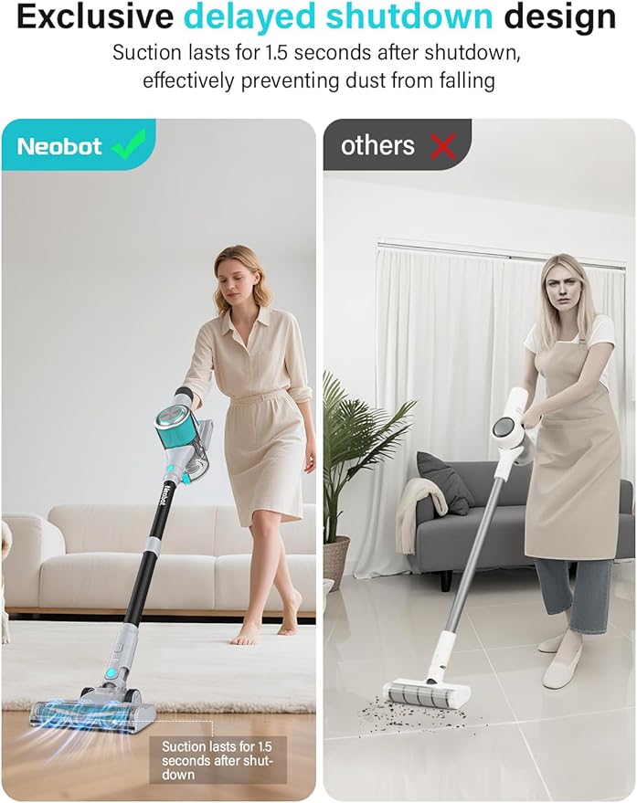 Neobot 8-in-1 Cordless Vacuum Cleaner 45Kpa 500W Powerful Suction Lightweight Vacuum with 60Min Runtime Anti-Tangle Wall Mount Charging for Pet Hair Hardwood Floors Carpets &amp Stairs