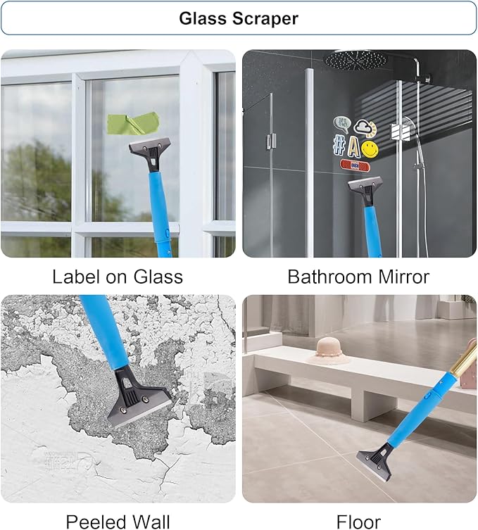 2 in 1 Window Squeegee Cleaning Kit with Aluminum Alloy Extension Poles Scrubber Glass Scrapper Bendable Duster2 Scrubber Cloth for Window Car Floor Home Garden