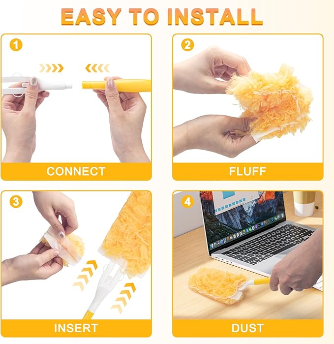 KeFanta 360° Heavy Duty Duster Refills Compatible with Swiffer Duster Disposable Dusting Kit for Cleaning 1 Extended Handle 1 Short Handle 30 Refills