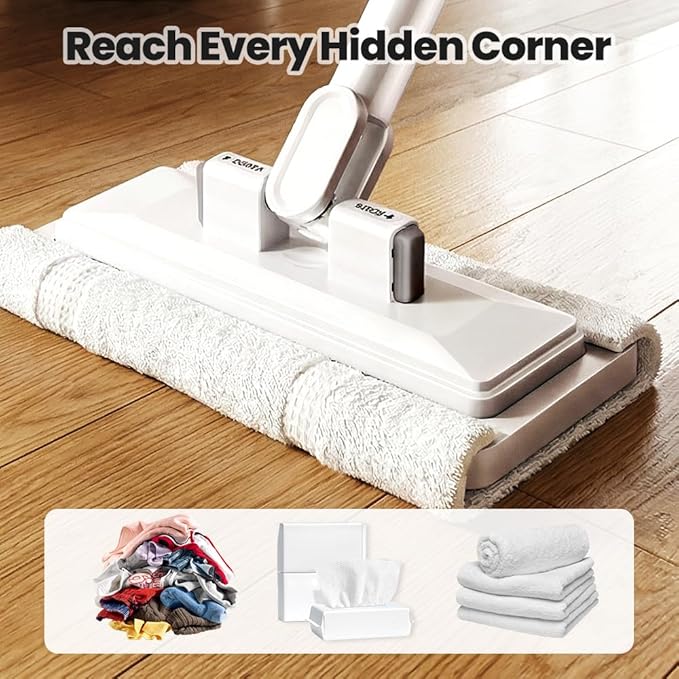 2026 New Disposable Dust Mini Mop with 10 Reusable Cloths 53'' Disposable Dust Mop Convenient Cloth Changing Mini Mop Handle Wet and Dry Flat Mopping for Multi Surface Floor Cleaning (53’‘+10Cloths)